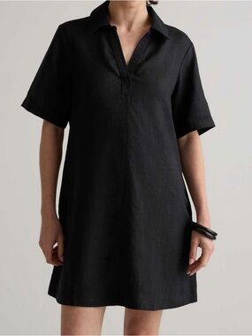 J. Crew Black Collared Linen Dress